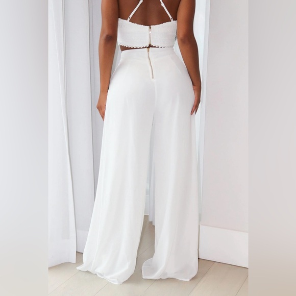 Gorgeous two piece pant set white bridal vacation summer NWT sz M - Picture 4 of 8